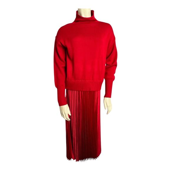 Philosophy Mock Neck Pleated Midi Sweater Dress Red Women's S Christmas Classy - Picture 1 of 8